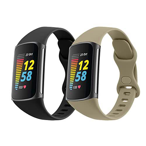 kwmobile Pulsera Compatible con Fitbit Charge 5-2X Correa de Silicona smartwatch Talla S Negro/Gris