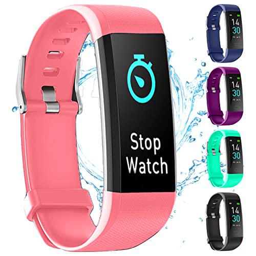 joyliveCY Fitness Tracker para Niños Impermeable IP68 Negro/Azul/Morada/Rosa/Verde Niños Inteligente Pulsera con Podómetro Pulsómetros Monitor de Sueño Contador de Caloría (Rosa)