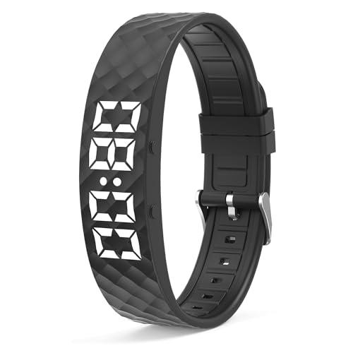 Rastreador de actividad Monitor de sueño Reloj de recordatorio de alarma vibrante para el deporte Reloj podómetro conectado niño hombre mujer pulsera niño reloj digital niño ip68 impermeable, Negro