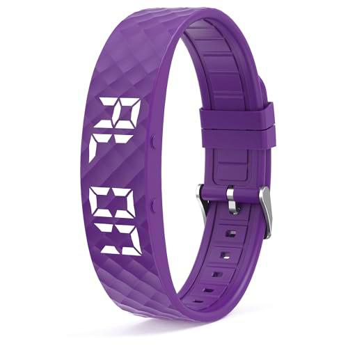 Rastreador de actividad Monitor de sueño Reloj de recordatorio de alarma vibrante para el deporte Reloj podómetro conectado niño hombre mujer pulsera niño reloj digital niño ip68 impermeable, Lila.