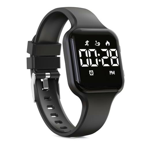Focwony Reloj digital para niños, podómetro, resistente al agua