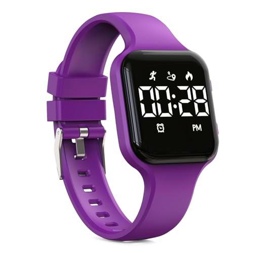 Focwony Reloj digital para niños, podómetro, resistente al agua