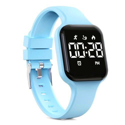 Focwony Reloj digital para niños, podómetro, resistente al agua